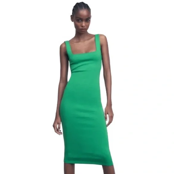 Zara | Dresses | Zara Squared Neckline Midi Dress | Poshmark